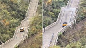 Ünlü otomobil markasının şovu elinde patladı: Tarihi yolun duvarı mahvoldu