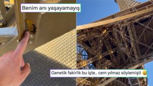 Paris&apos;i Gezen Bir Türk Eyfel Kulesi&apos;ne Yapılan Yanlış Boyama İşlemine Dertlenmekten Tatilin Tadını Çıkaramadı