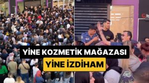 Yine İzdiham! Karaman&apos;da Kozmetik Mağazasının Açılışında İzdiham Yaşanınca Polis Desteğe Geldi